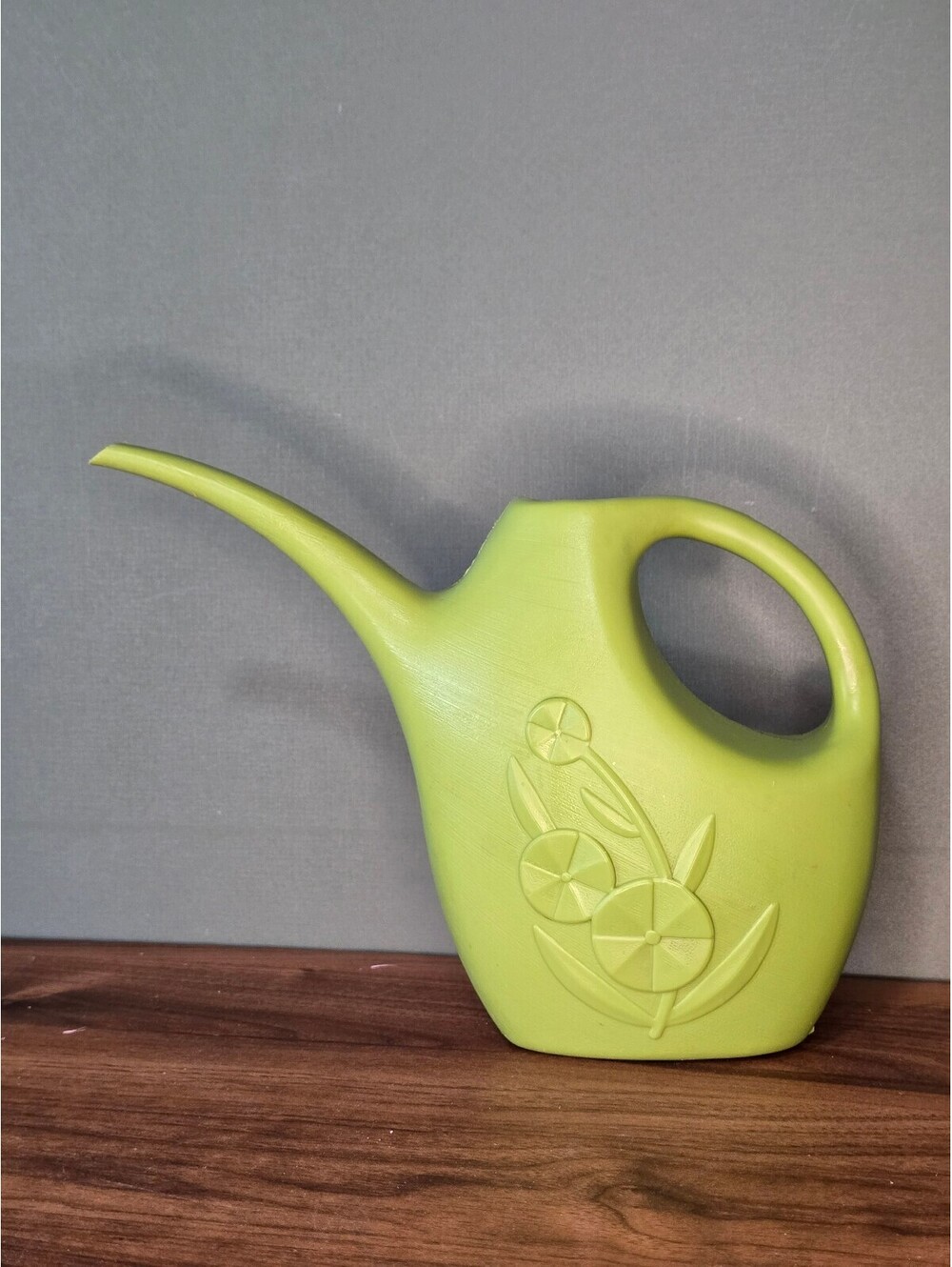 Vintage Lustro Ware Avocado Green Plastic Watering Can Floral Molded